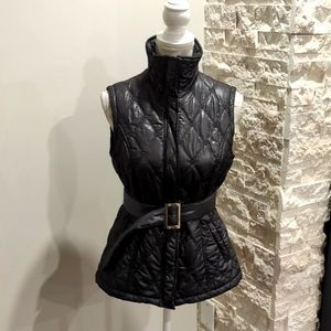 Miss alliage black quilted shimmer vest with optional belt like new